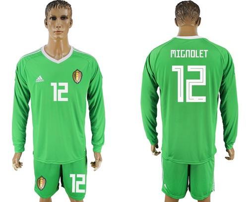 Belgium #12 Mignolet Green Long Sleeves Goalkeeper Soccer Country Jersey